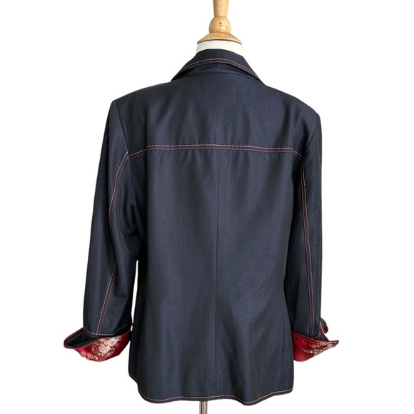 ALAIN MANOUKIAN Paris Western Denim Blazer Red Orange Stitch Wool Blend Size 14 - Picture 8 of 16